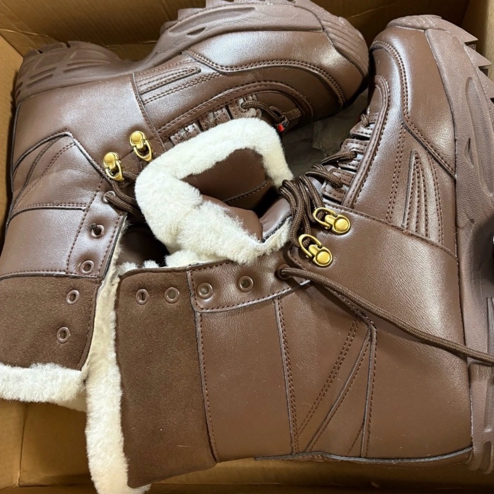 FILA Brown Leather Shearling-Trim Lace-Up Boot - Picture 2 of 6